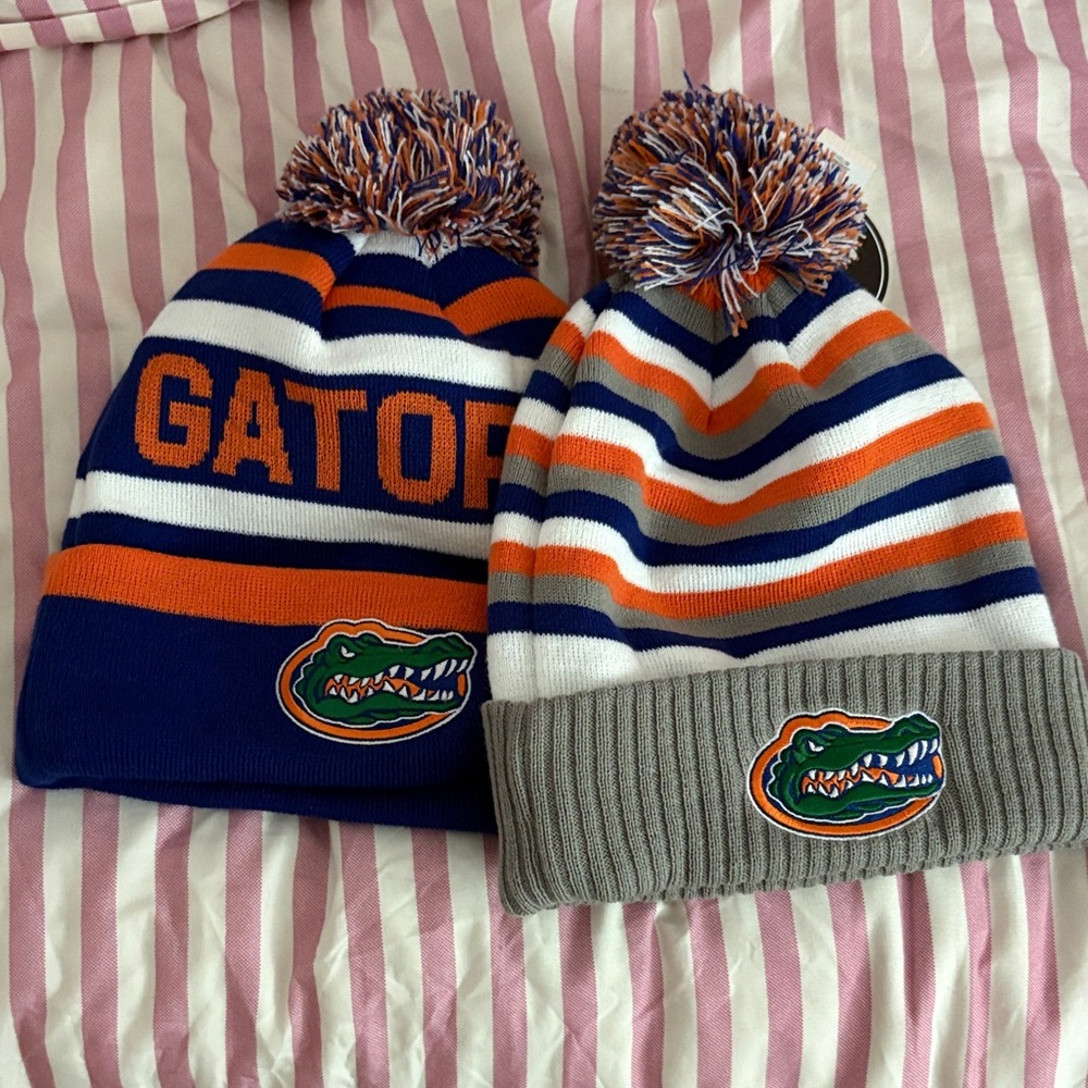Striped Beanie Set - Blue, Orange, Gray
